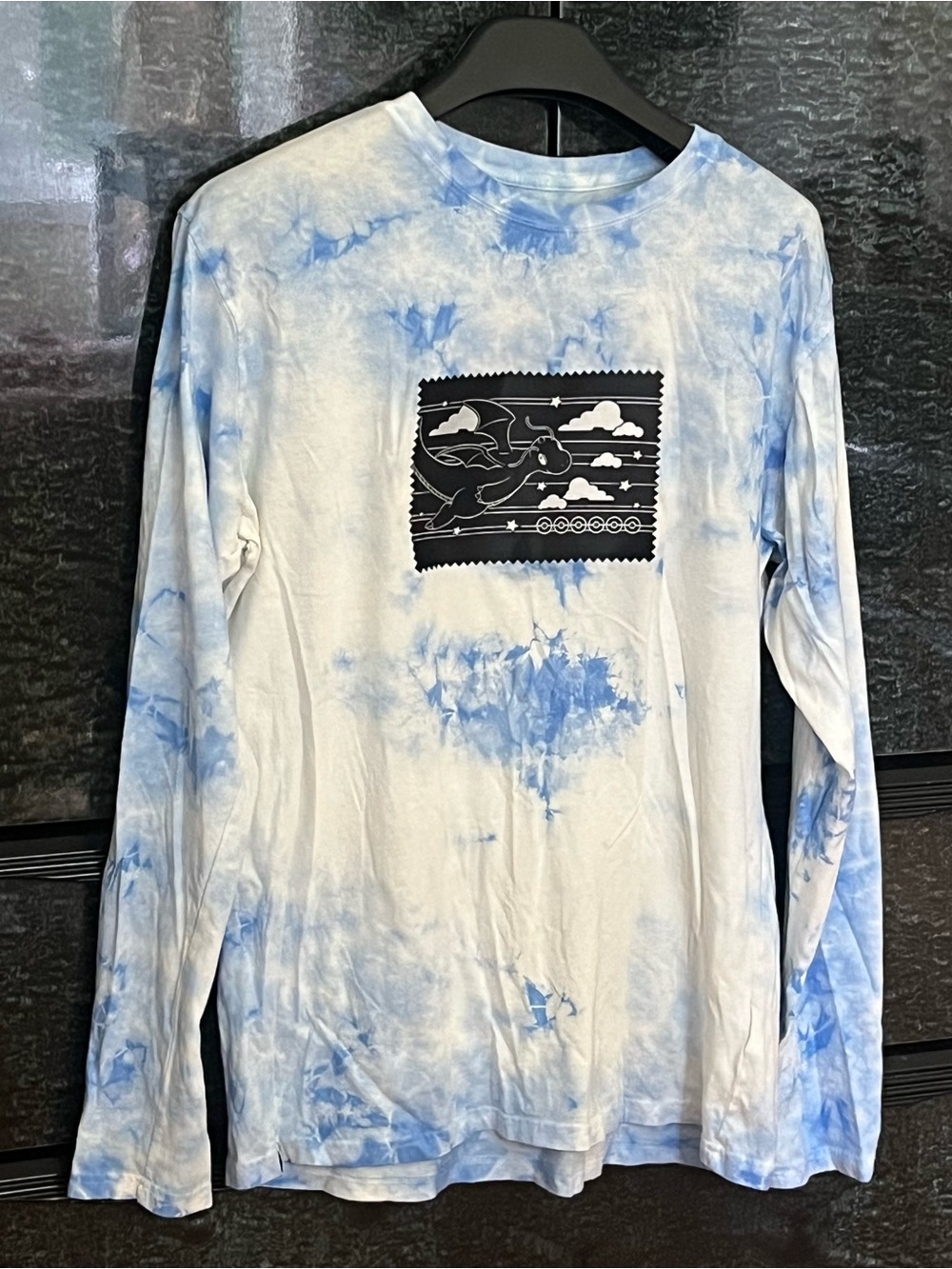 Pokémon “Dragonite” Cotton Tie-Dye Blue & White Long-Sleeve Crewneck Tee